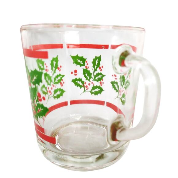 Set of 4 Vintage Durax Christmas Holly Tempered Glass Mugs Argentina Holiday - Picture 6 of 9